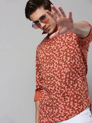 men's long sleeves conversational orange shirt 1