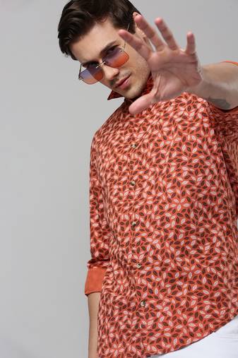 men's long sleeves conversational orange shirt