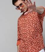 men's long sleeves conversational orange shirt