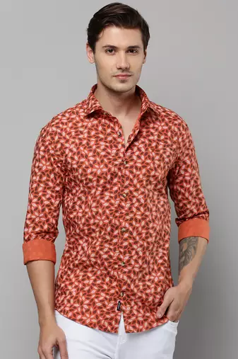 men's long sleeves conversational orange shirt