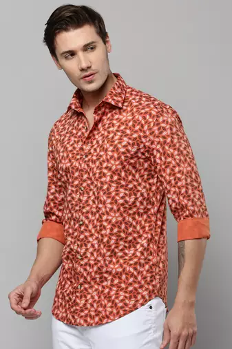 men's long sleeves conversational orange shirt