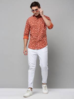men's long sleeves conversational orange shirt 5