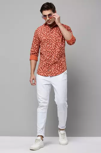 men's long sleeves conversational orange shirt