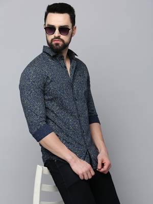 Showoff men's long sleeves floral navy blue shirt 1