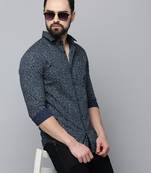 Showoff men's long sleeves floral navy blue shirt