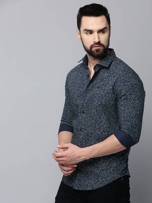 Showoff men's long sleeves floral navy blue shirt 3