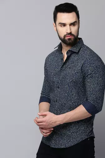 Showoff men's long sleeves floral navy blue shirt