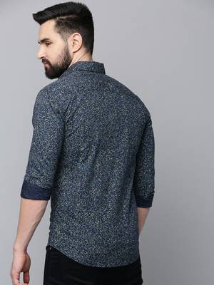 Showoff men's long sleeves floral navy blue shirt 4