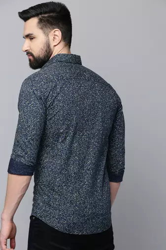 Showoff men's long sleeves floral navy blue shirt