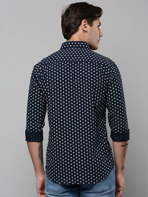 men's long sleeves geometric navy blue shirt 4