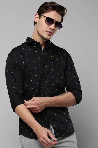 men's long sleeves conversational black shirt