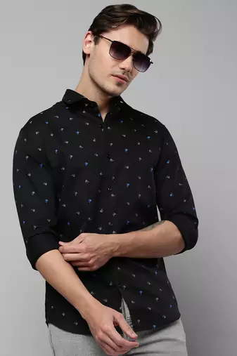 men's long sleeves conversational black shirt
