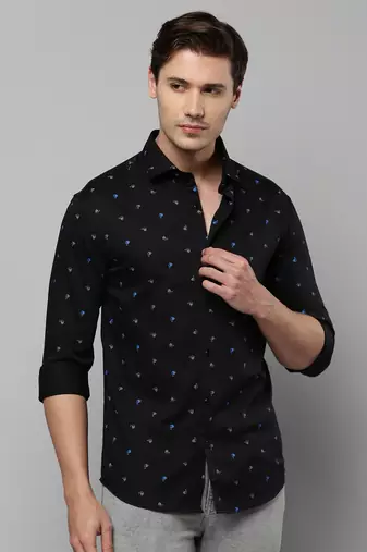 men's long sleeves conversational black shirt