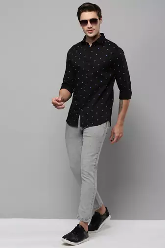 men's long sleeves conversational black shirt