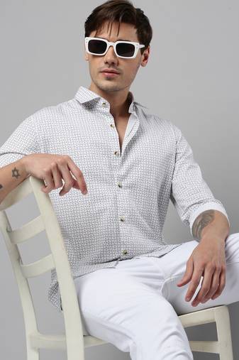 men's long sleeves geometric white shirt