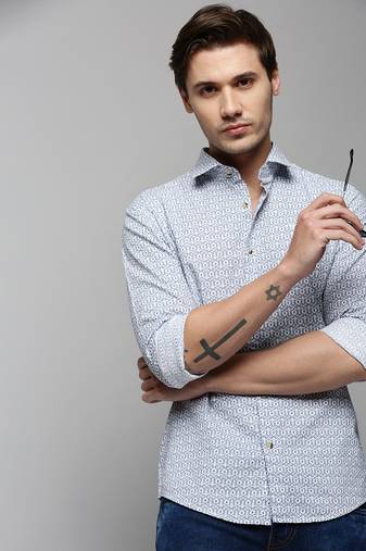 men's long sleeves ethnic motifs grey shirt