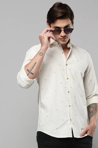 men's long sleeves geometric cream shirt
