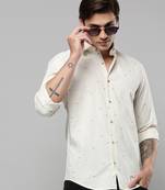 men's long sleeves geometric cream shirt