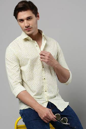 men's long sleeves geometric white shirt