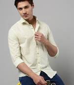 men's long sleeves geometric white shirt