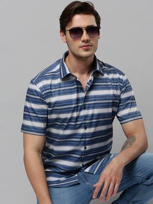 men's long sleeves multi stripes blue shirt 1
