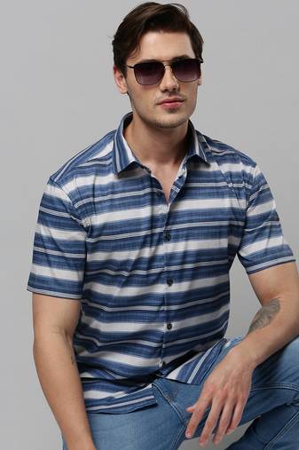 men's long sleeves multi stripes blue shirt