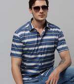 men's long sleeves multi stripes blue shirt