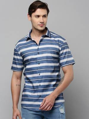 men's long sleeves multi stripes blue shirt 2
