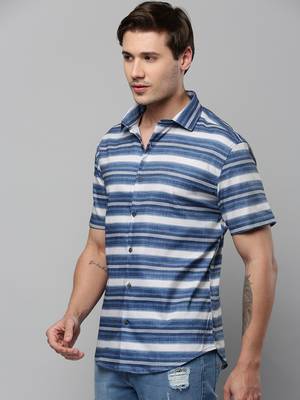 men's long sleeves multi stripes blue shirt 3