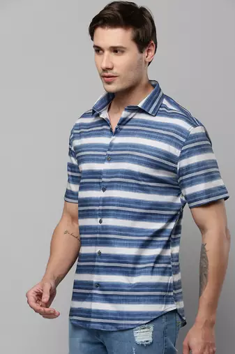 men's long sleeves multi stripes blue shirt