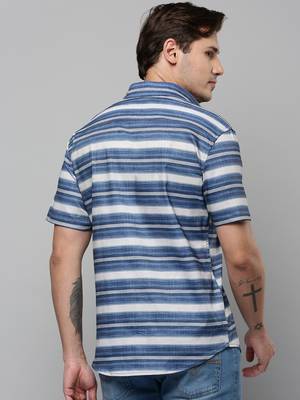 men's long sleeves multi stripes blue shirt 4