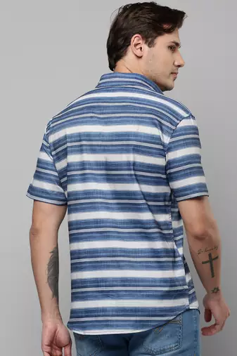 men's long sleeves multi stripes blue shirt