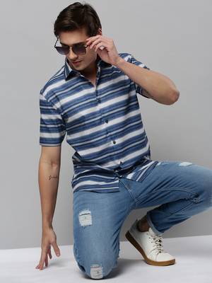 men's long sleeves multi stripes blue shirt 5
