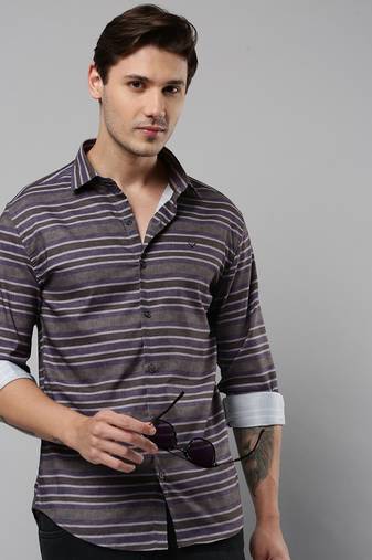 men's long sleeves multi stripes grey shirt