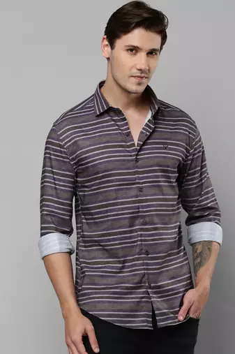 men's long sleeves multi stripes grey shirt