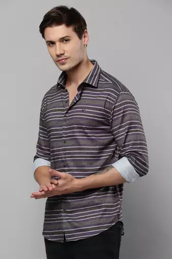 men's long sleeves multi stripes grey shirt