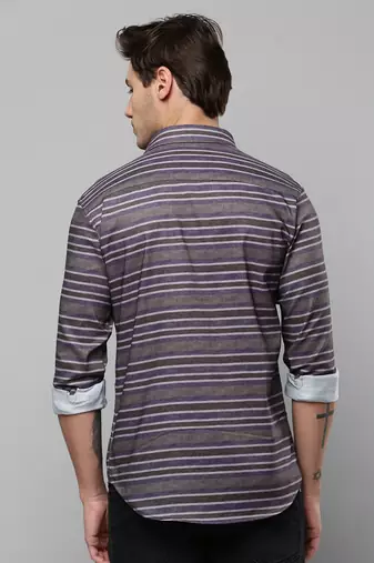 men's long sleeves multi stripes grey shirt