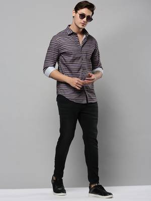 men's long sleeves multi stripes grey shirt 5
