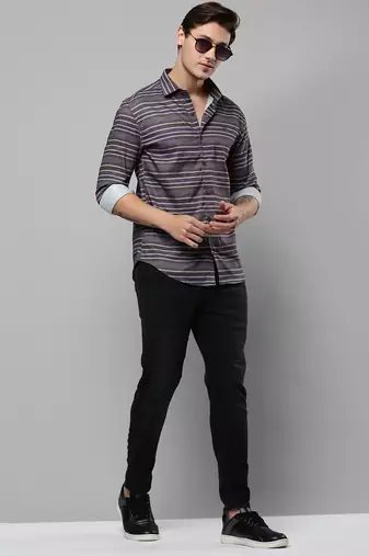men's long sleeves multi stripes grey shirt