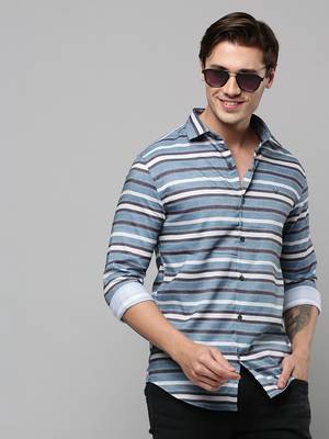 men's long sleeves multi stripes blue shirt 1