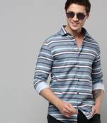 men's long sleeves multi stripes blue shirt