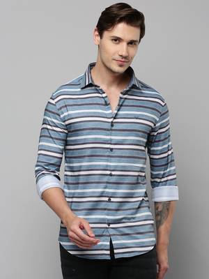 men's long sleeves multi stripes blue shirt 2