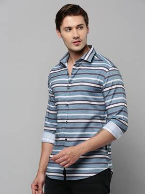 men's long sleeves multi stripes blue shirt 3