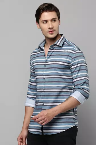 men's long sleeves multi stripes blue shirt