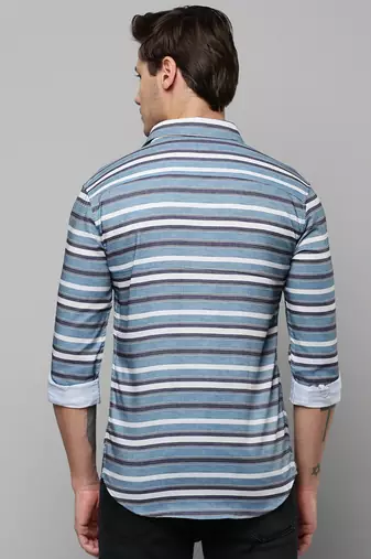 men's long sleeves multi stripes blue shirt