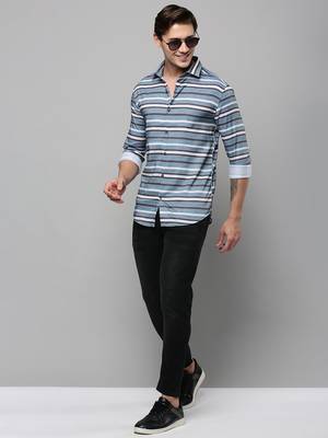 men's long sleeves multi stripes blue shirt 5