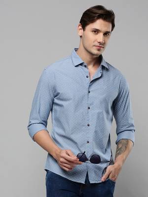 men's long sleeves polka dots blue shirt 1