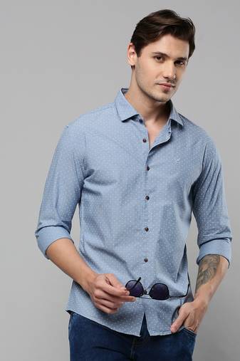 men's long sleeves polka dots blue shirt