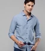 men's long sleeves polka dots blue shirt