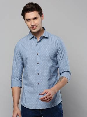 men's long sleeves polka dots blue shirt 2